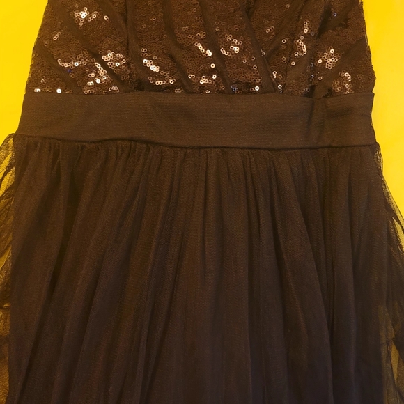 Blashe Long Black Dress with Sequin Top Sheer Bottom - Picture 4 of 13